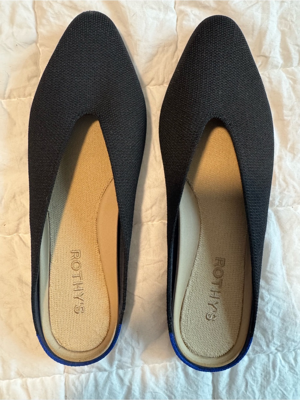 Rothy's The Almond Demi Mule Black Knit Slip On Flats